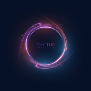 Siyah arka planda mor ve pembe ışık izleriyle parlayan dairesel bir portal. Fantezi illüstrasyon, oyun efektleri, bilim kurgu tasarımı ve soyut dijital sanat eserleri için sihirli ışıltılı bir halka.