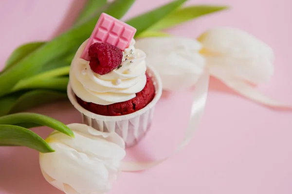 Close Cupcake White Flowers — Stock Photo, Image