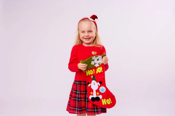 Мила Маленька Дівчинка Шкарпеткою Різдво — стокове фото