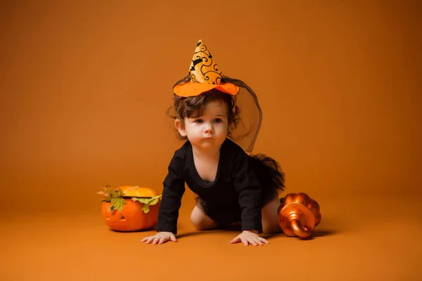 Schattig Klein Meisje Dragen Halloween Concept — Stockfoto