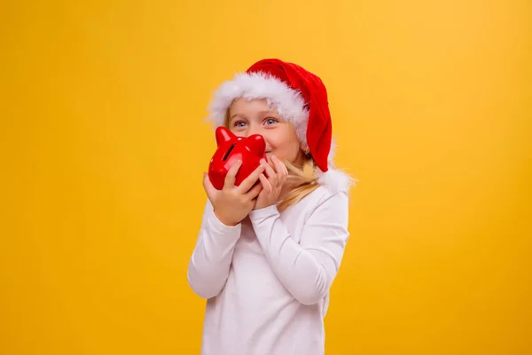 Söt Liten Flicka Bär Röd Hatt Jul Koncept — Stockfoto