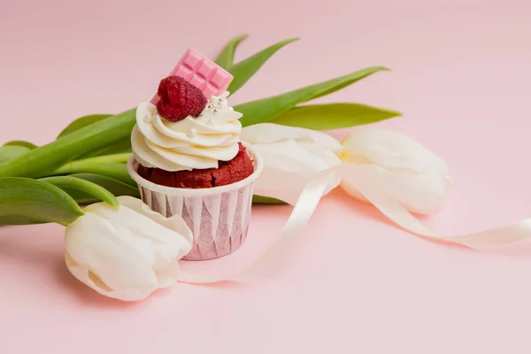 Close Cupcake White Flowers — Stock Photo, Image