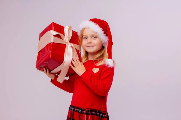 Cute Little Girl Wearing Red Hat Christmas Concept — Stock Photo, Image