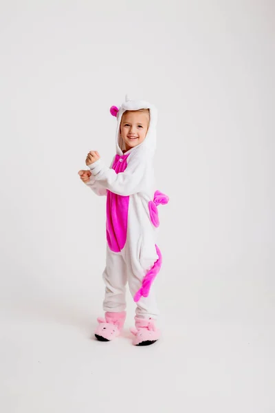 Blond Little Girl Unicorn Pajama — Stock Photo, Image