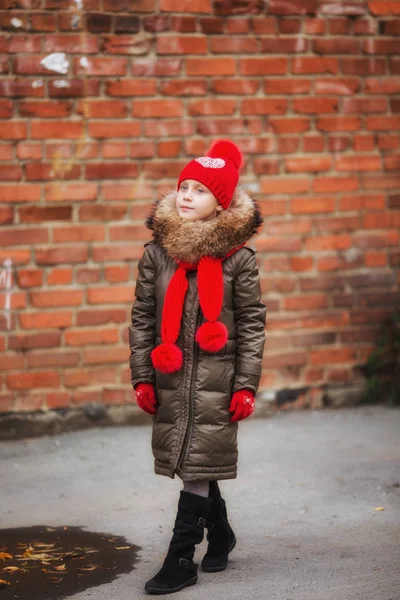 패션입니다 귀여운 헤어스타일 후드와 코트가을 따뜻한 — 스톡 사진