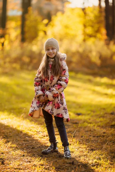 Otoño Parque Caminando Pequeña Hermosa Chica Moda — Foto de Stock