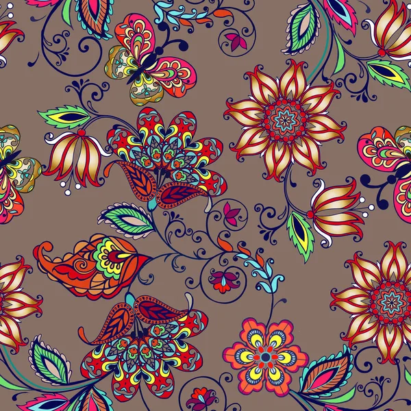 Fantastik çiçek sorunsuz imkanı paisley ile süsleme. Çiçek duvar kağıdı. Oryantal etnik köken. Arapça süsleme fantastik çiçek ve yaprakları ile. İçin kumaş, Dekoratif süsleme textile.s.