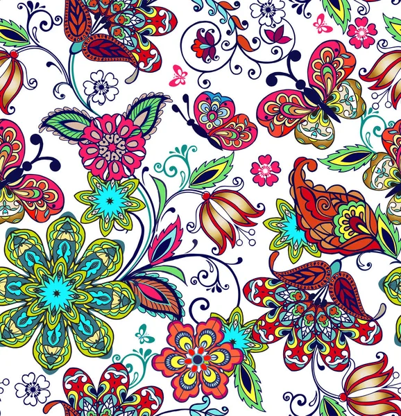Fantastische Florale Nahtlose Verzierung Mit Paisley Blumentapete Orientalischen Ethnischen Hintergrund — Stockvektor