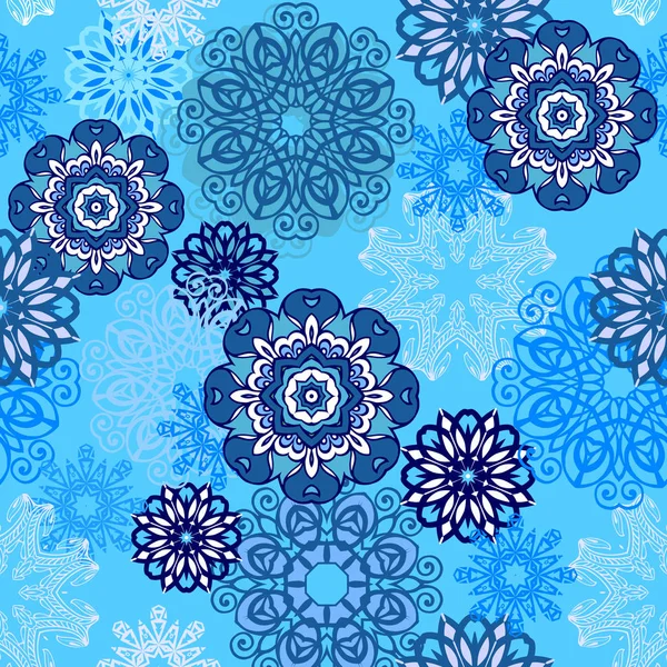 Wzór Płatki Śniegu Kolorem Niebieskim Dekoracyjny Ornament Tkaniny Tekstylia Papier — Wektor stockowy