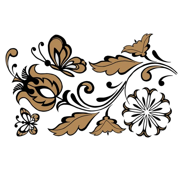 蝶と様式化された花でビンテージ飾り — ストックベクタ