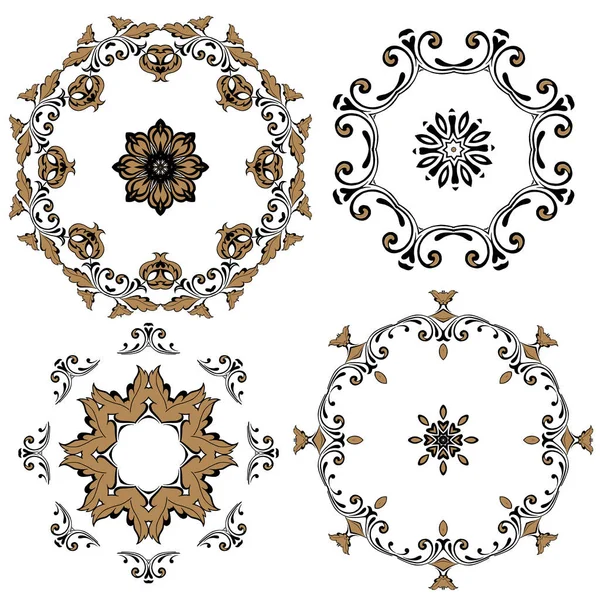 Vintage Dekorationsornamente Mit Runden Verzierungen Rosette Vektor Set Von Gestaltungselementen — Stockvektor