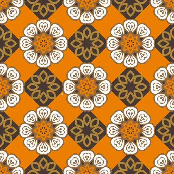 Seamless patchwork with sunflower flowers. Stylized sunflower seeds and flowers. Decorative ornament backdrop for fabric, textile, wrapping paper.