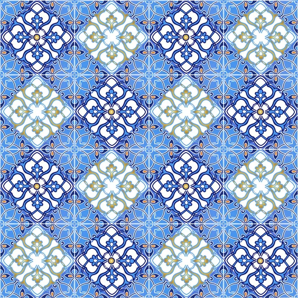 Patrón Mosaico Sin Costuras Colección Marroquí Azulejos Portugueses Colores Azules — Archivo Imágenes Vectoriales