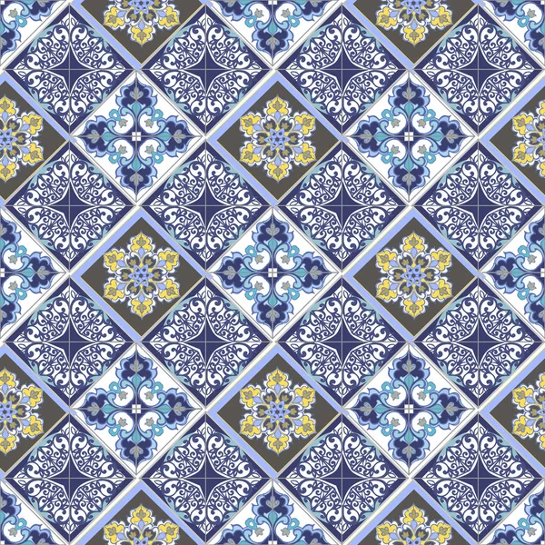 Collection Sömlös Lapptäcke Mönster Från Marockanska Portugisiska Kakel Blå Färger — Stock vektor