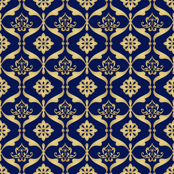 Motif Damassé Victorien Sans Couture Dans Les Couleurs Bleu — Image vectorielle