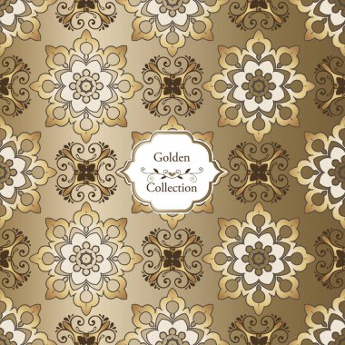 Soyut lüks altın seamless modeli. Altın vintage tasarım öğeleri. Duvar kağıdı, kumaş, kağıt, davet için zarif dekoratif süsleme.