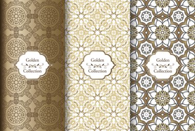 Etnik ve Şam Dikişsiz desen koleksiyonu. Victoria damasko seamless modeli. Altın vintage tasarım öğeleri. Duvar kağıdı, kumaş, kağıt, davet için zarif dekoratif süsleme.