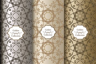 Lüks Dikişsiz desen koleksiyonu. Victoria damasko seamless modeli. Altın vintage tasarım öğeleri. Duvar kağıdı, kumaş, kağıt, davet için zarif dekoratif süsleme.