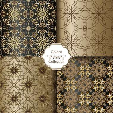 Lüks Dikişsiz desen koleksiyonu. Altın zarif dekoratif süs duvar kağıdı, kumaş, kağıt, davet için yazdırma.