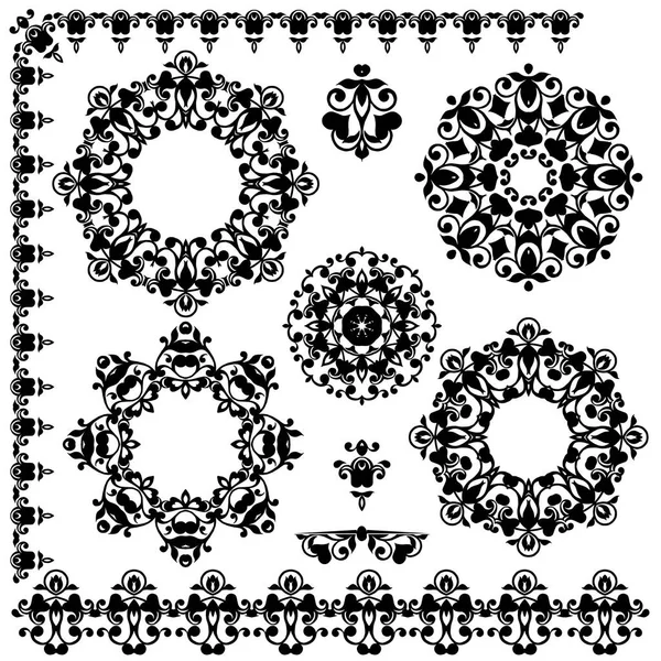 Ensemble Vignettes Cadres Éléments Décoratifs Floraux Mandalas Illustration Vectorielle — Image vectorielle