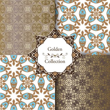 Lüks Dikişsiz desen koleksiyonu. Victoria damasko seamless modeli. Altın vintage tasarım öğeleri. Zarif dekoratif süs duvar kağıdı, kumaş, kağıt için.
