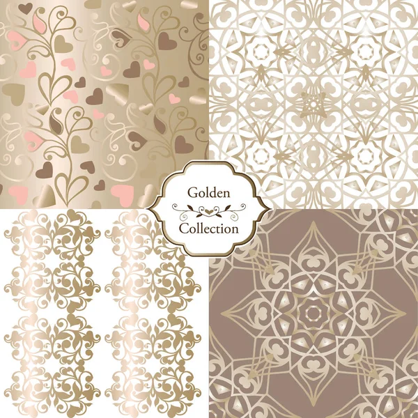 Коллекция Golden Seamless Pattern Геометрические Орнамент Традиционные Этнические Мотивы Декоративный — стоковый вектор