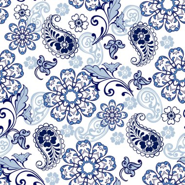 Oryantal seamless desenli modeli. Çiçek duvar kağıdı. Dekoratif süsleme kumaş, tekstil, kağıt ambalaj için. Indigo geleneksel desenli desen.