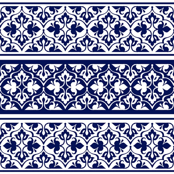 Bordure Géométrique Florale Ethnique Sans Couture Ornement Oriental Traditionnel Indigo — Image vectorielle