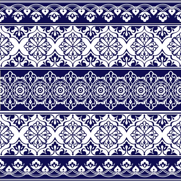 Bordure Géométrique Florale Ethnique Sans Couture Rayures Aux Motifs Floraux — Image vectorielle