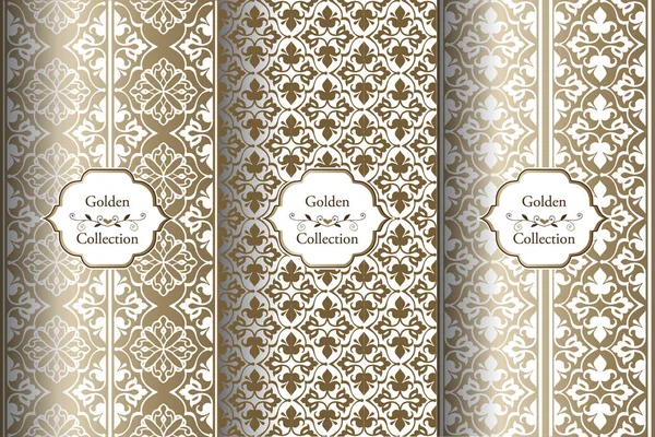Sammlung Luxuriöser Nahtloser Muster Viktorianischen Damast Nahtlose Muster Goldene Vintage — Stockvektor