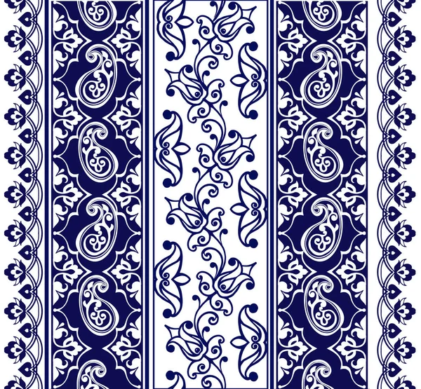 Collection Frontières Sans Soudure Est Rayures Aux Motifs Floraux Bleus — Image vectorielle