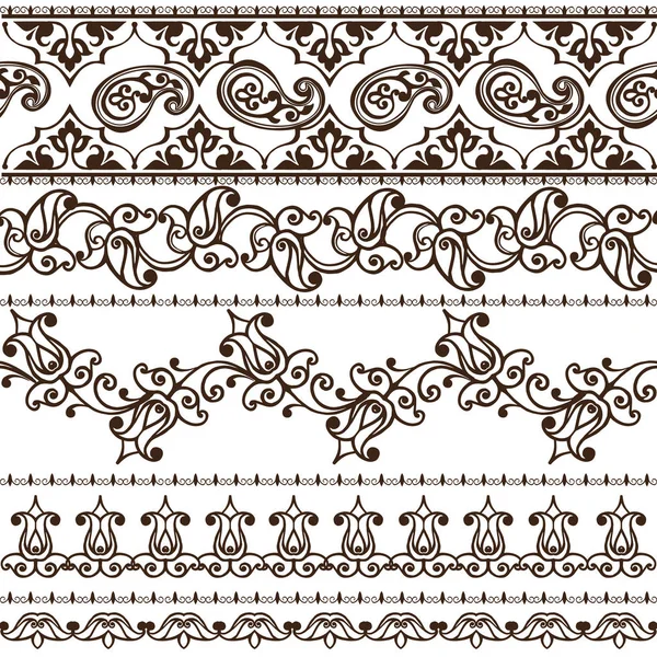 Set Oriental Borders Paisley Traditional Paisley Pattern Mehndi Tattoo Decorative — Stock Vector