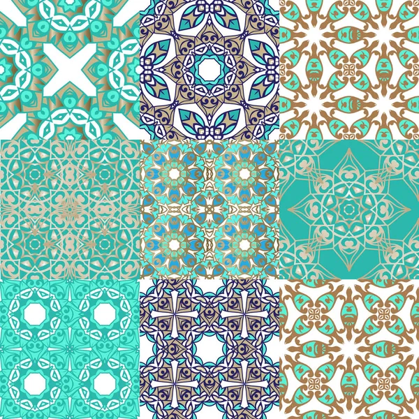 Collection Motifs Ethniques Sans Couture Turquoise Motif Sans Couture Damassé — Image vectorielle