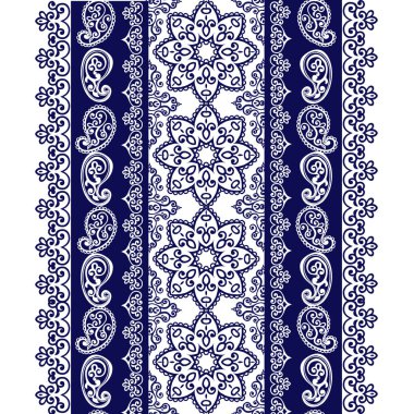 Paisley ile çizgili desen. Çiçek duvar kağıdı. Indigo geleneksel desenli desen. Kumaş, tekstil, kağıt ambalaj için dekoratif süsleme zemin.