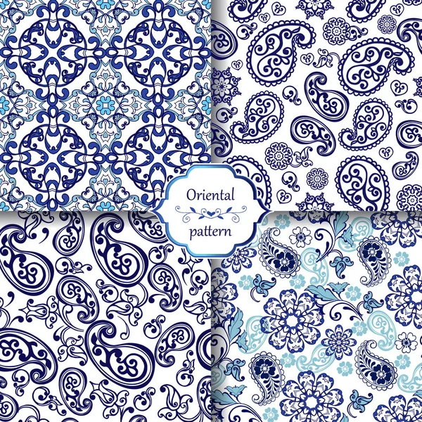 Coleção Ornamentos Tradicionais Orientais Com Paisley Padrão Paisley Tradicional Indigo — Vetor de Stock