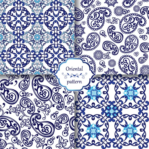 Sammlung Traditioneller Orientalischer Ornamente Mit Paisley Blumentapete Indigo Traditionelles Paisley — Stockvektor