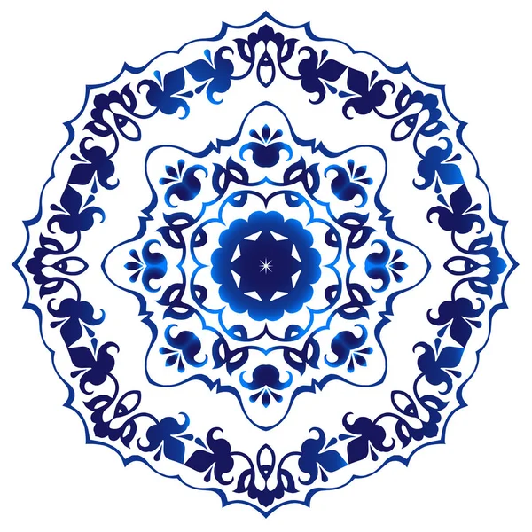 Мандала Цветочный Узор Круговой Китайский Узор Декоративная Рамка Индиго Векторная — стоковый вектор