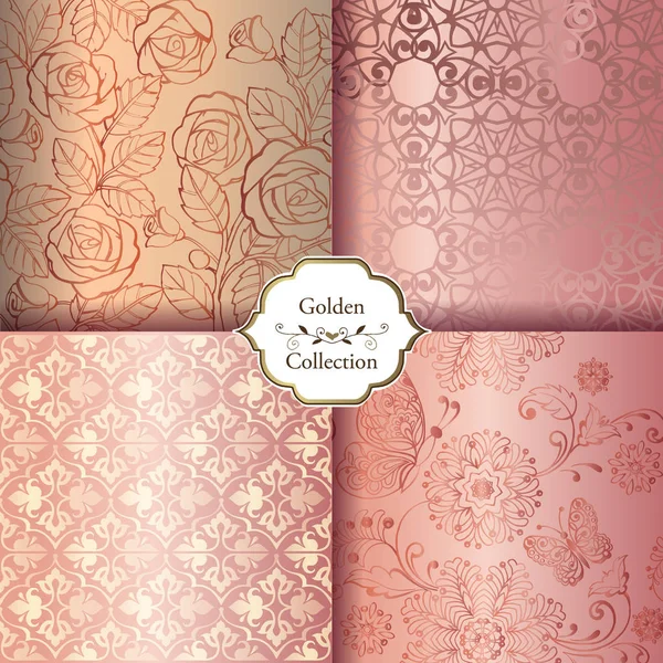 Ouro Rosa Padrão Floral Decorativo Elegante Para Impressão Vendas Design — Vetor de Stock