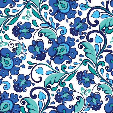 Halk çiçek seamless modeli Indigo