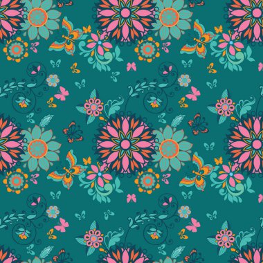 Halk çiçek seamless modeli. Çiçek duvar kağıdı. Dekoratif süsleme kumaş, tekstil, kağıt ambalaj için.