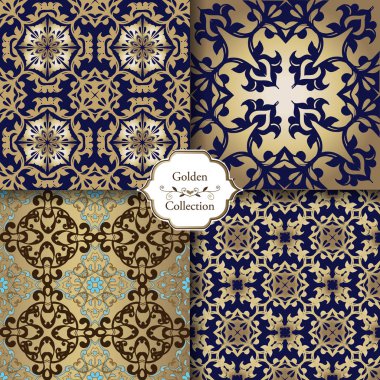 Lüks sorunsuz Patterns_Floral desen koleksiyonu. Duvar kağıdı barok. Altın vintage tasarım öğeleri. Duvar kağıdı, kumaş, kağıt, davet için zarif dekoratif süsleme