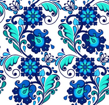 Halk çiçek Indigo desenli. Çiçek duvar kağıdı. Dekoratif süsleme kumaş, tekstil, kağıt ambalaj için.