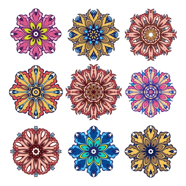 Ensemble Belles Mandalas Colorées Collection Vectorielle Ornements Circulaires Sur Fond — Image vectorielle