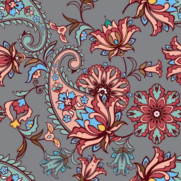 Fantastische Naadloze Bloemen Patroon Met Paisley Bloemen Behang Decoratieve Ornament — Stockvector