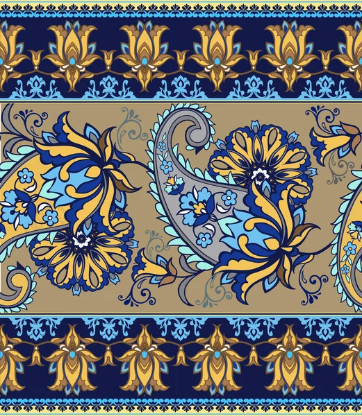 Modèle Sans Couture Indien Rayé Avec Paisley Papier Peint Floral — Image vectorielle