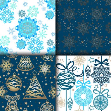 vektör vintage noel desenleri koleksiyonu, mavi kar taneleri