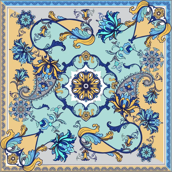 Paisley ile soyut ipek eşarp desen. Tekstil tasarımı için klasik paisley elemanları.