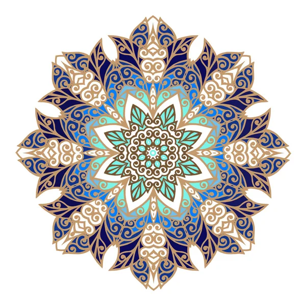 Blommig Hand Dras Mandala Turkiskt Motiv Rund Färgglad Blommig Prydnad Stockillustration
