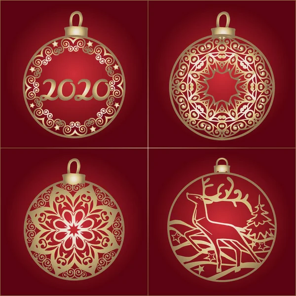 Набор Рождественских Шаров Оленем Звездами Лазерной Резки Векторная Графика