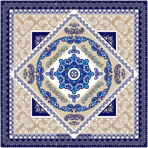 Vektor Ornament Paisley Bandana Print Seidenhalstuch Oder Halstuch Mit Quadratischen Stockvektor